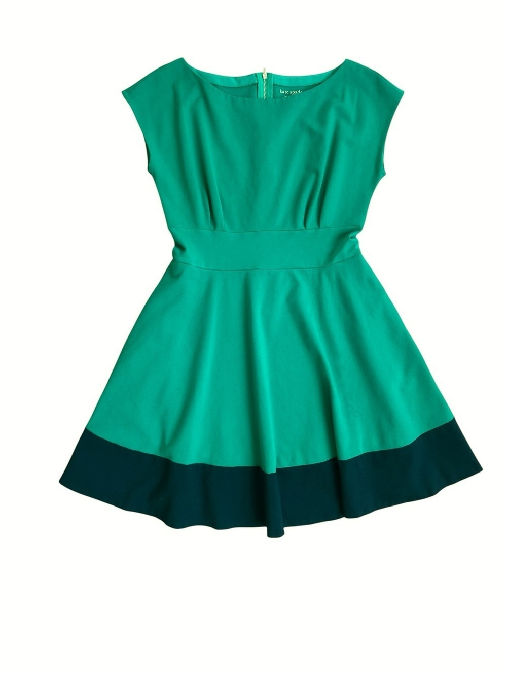 Kate Spade Green and Navy Fiorella Fit and Flare Cap Sleeve Dress with Pockets